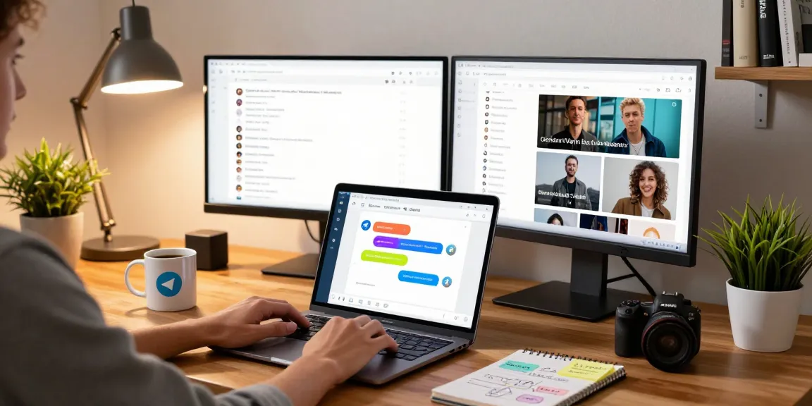 Engaged user interacting with the Telegram Web Version interface in a modern workspace environment.